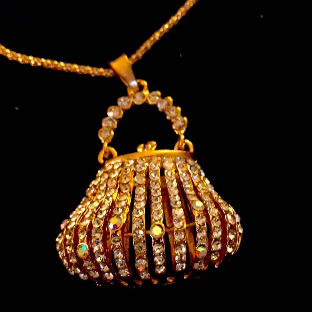 NWT Betsey Johnson Bling Bag Pendant Necklace - Picture 1 of 5